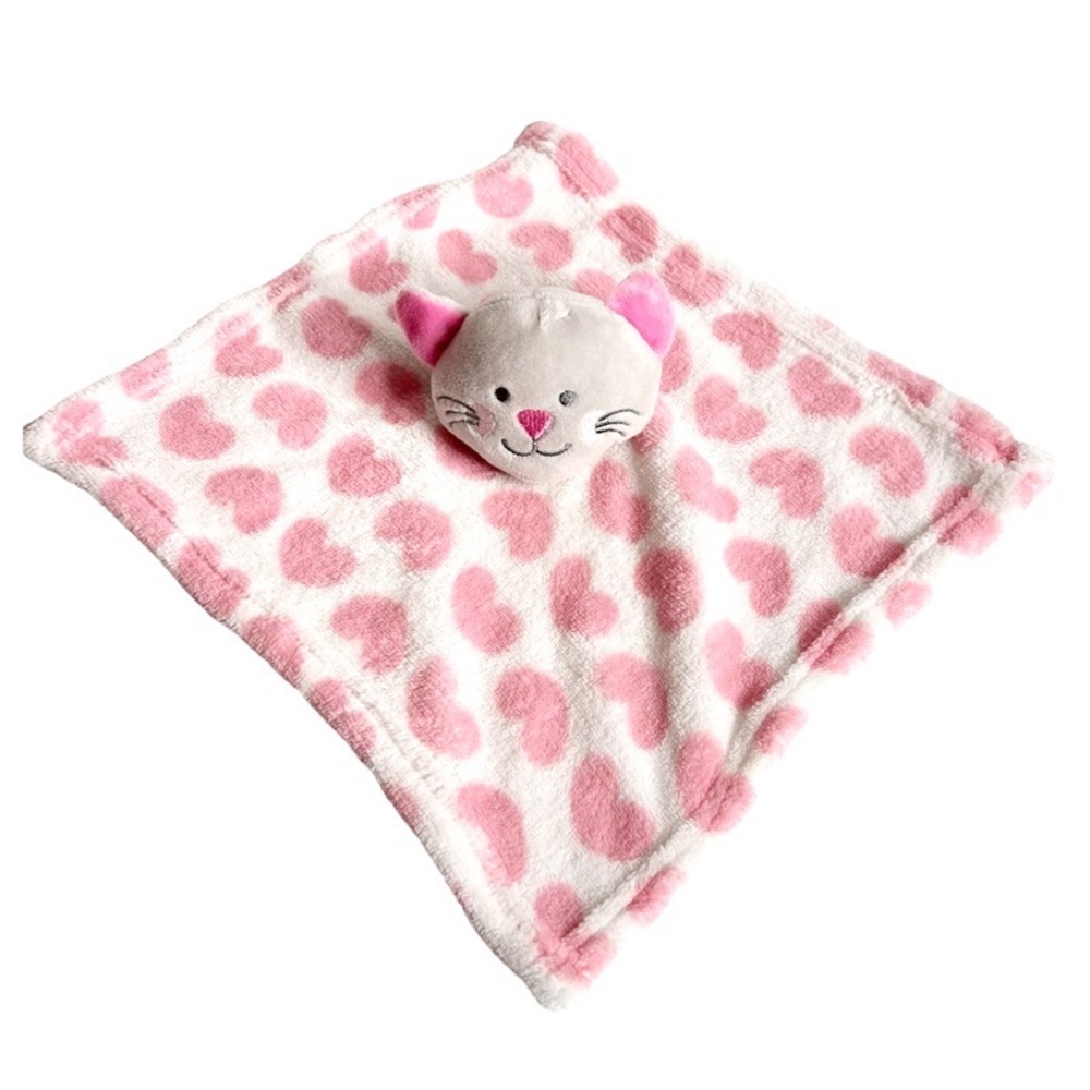 Kidgets White Pink Dots Kitty Cat Security Lovey Blanket